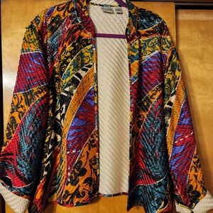 Chico's Multicolor Silk Woven Blazer